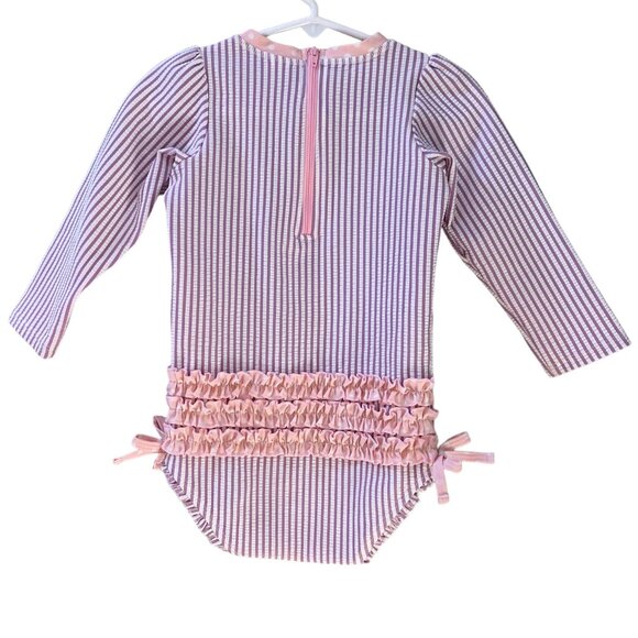 RuffleButts SeerSucker One Piece Rashguard Toddler 2T Swim Beach Long Sleeve UPF